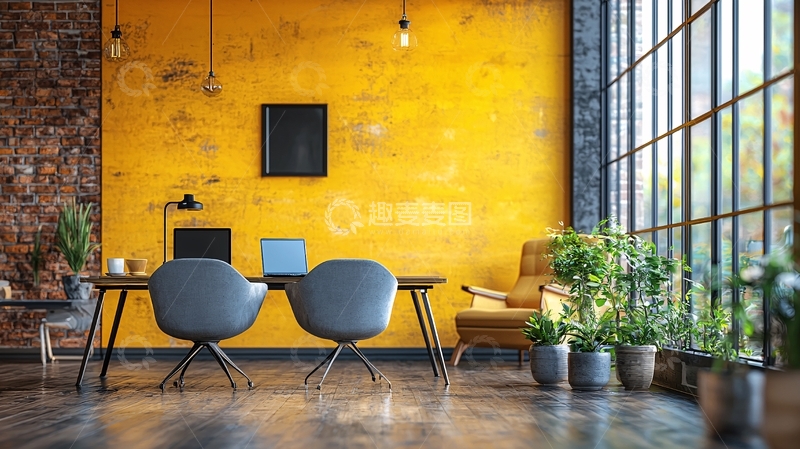 高清大图下载【趣麦麦图】黄色背景墙的工作室