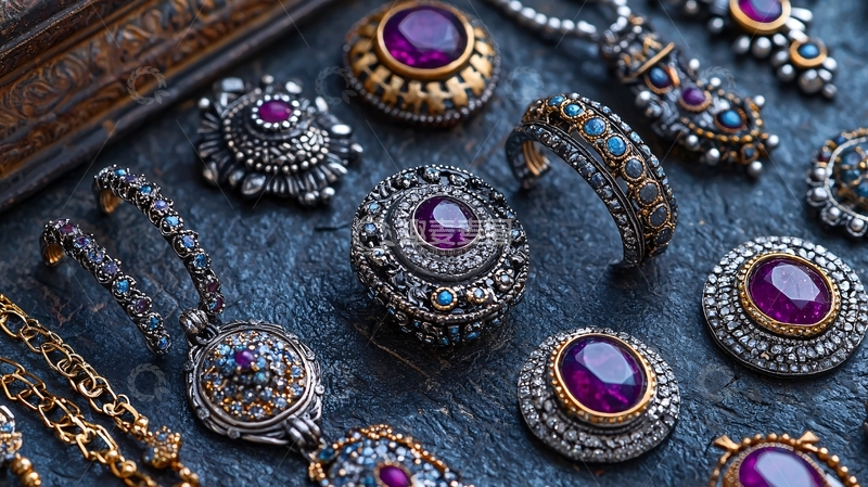 高清大图下载【趣麦麦图】复古风紫色宝石银饰