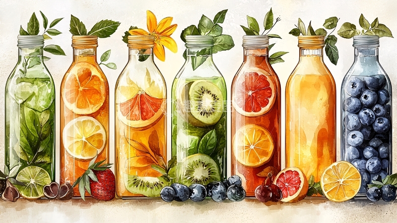 高清大图下载【趣麦麦图】-果汁饮料瓶排列