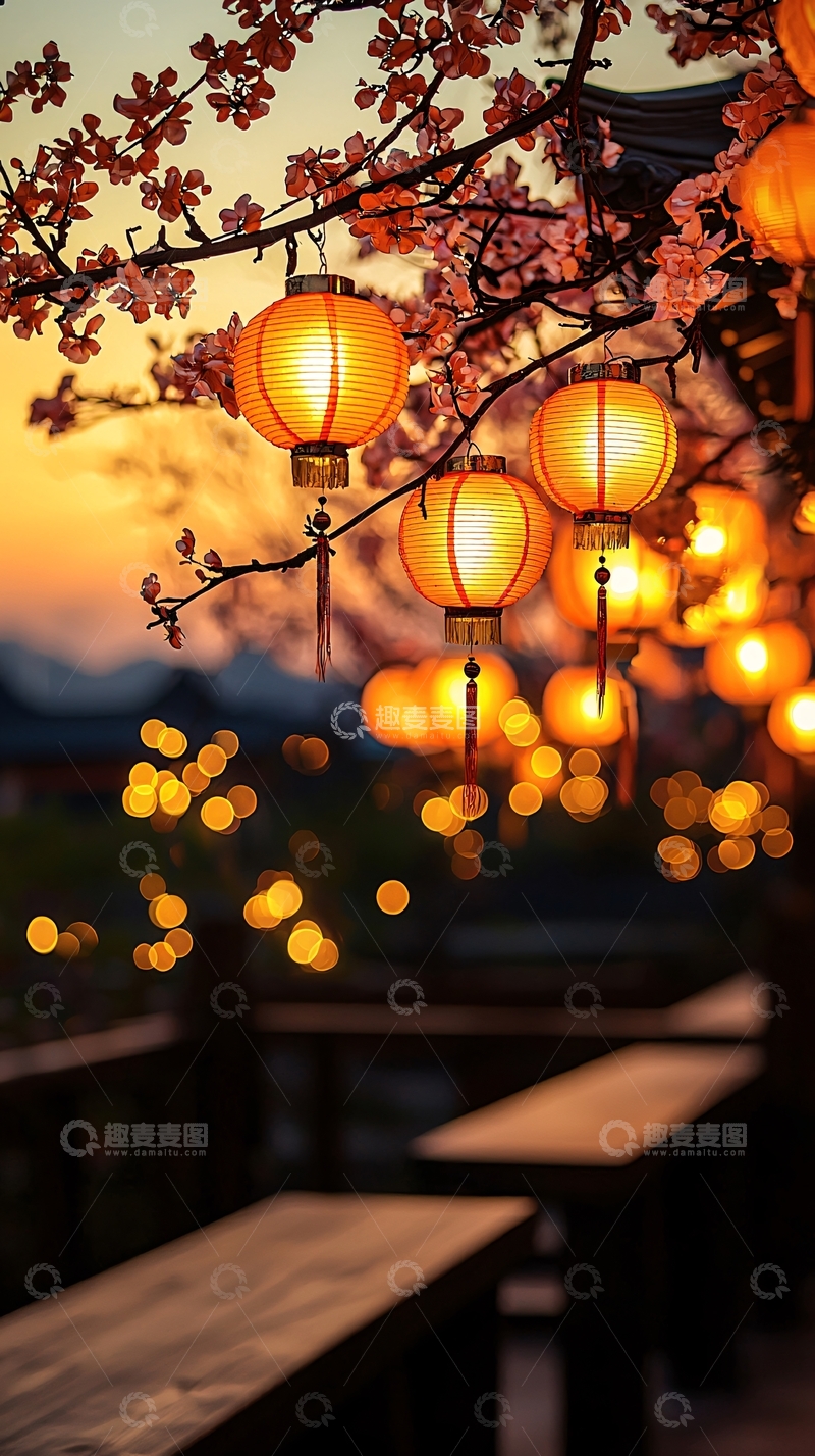 高清大图下载【趣麦麦图】灯笼悬挂在枝头