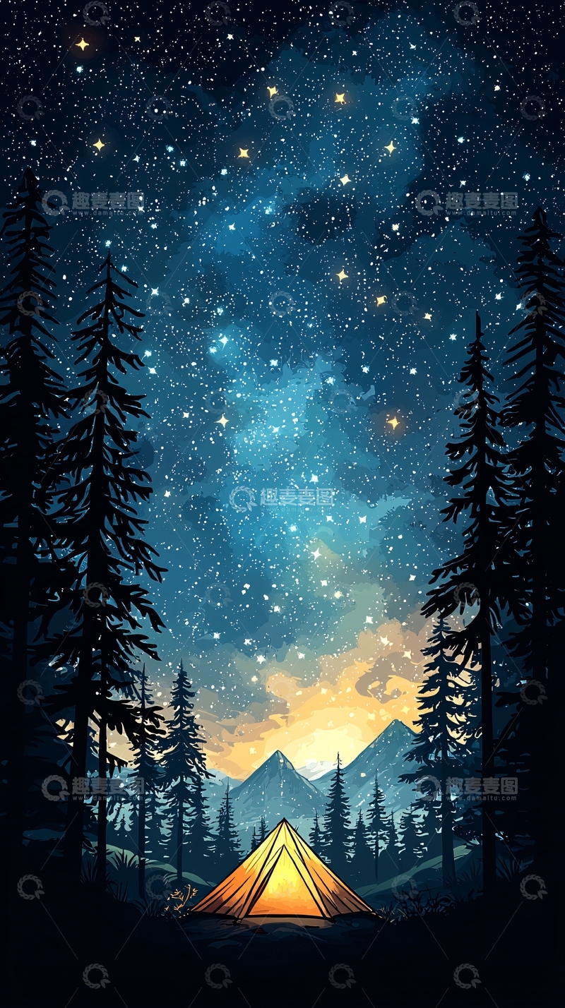 高清大图下载【趣麦麦图】夜空下的帐篷露营
