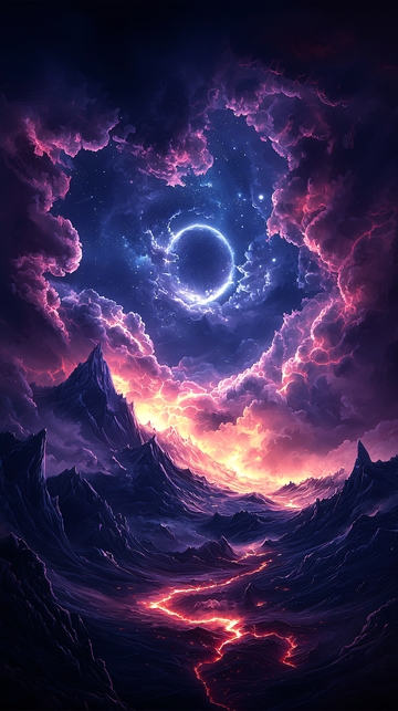 紫色星空下的山脉