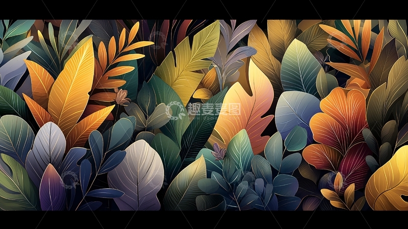 高清大图下载【趣麦麦图】茂密的彩色叶子背景
