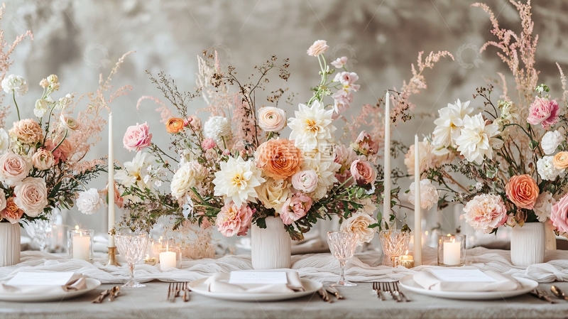 高清大图下载【趣麦麦图】柔和色调花卉桌面装饰