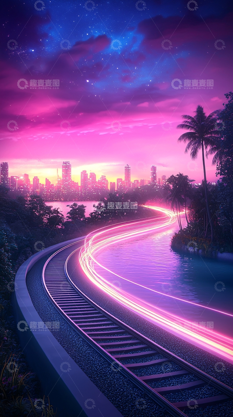 高清大图下载【趣麦麦图】霓虹城市夜景公路