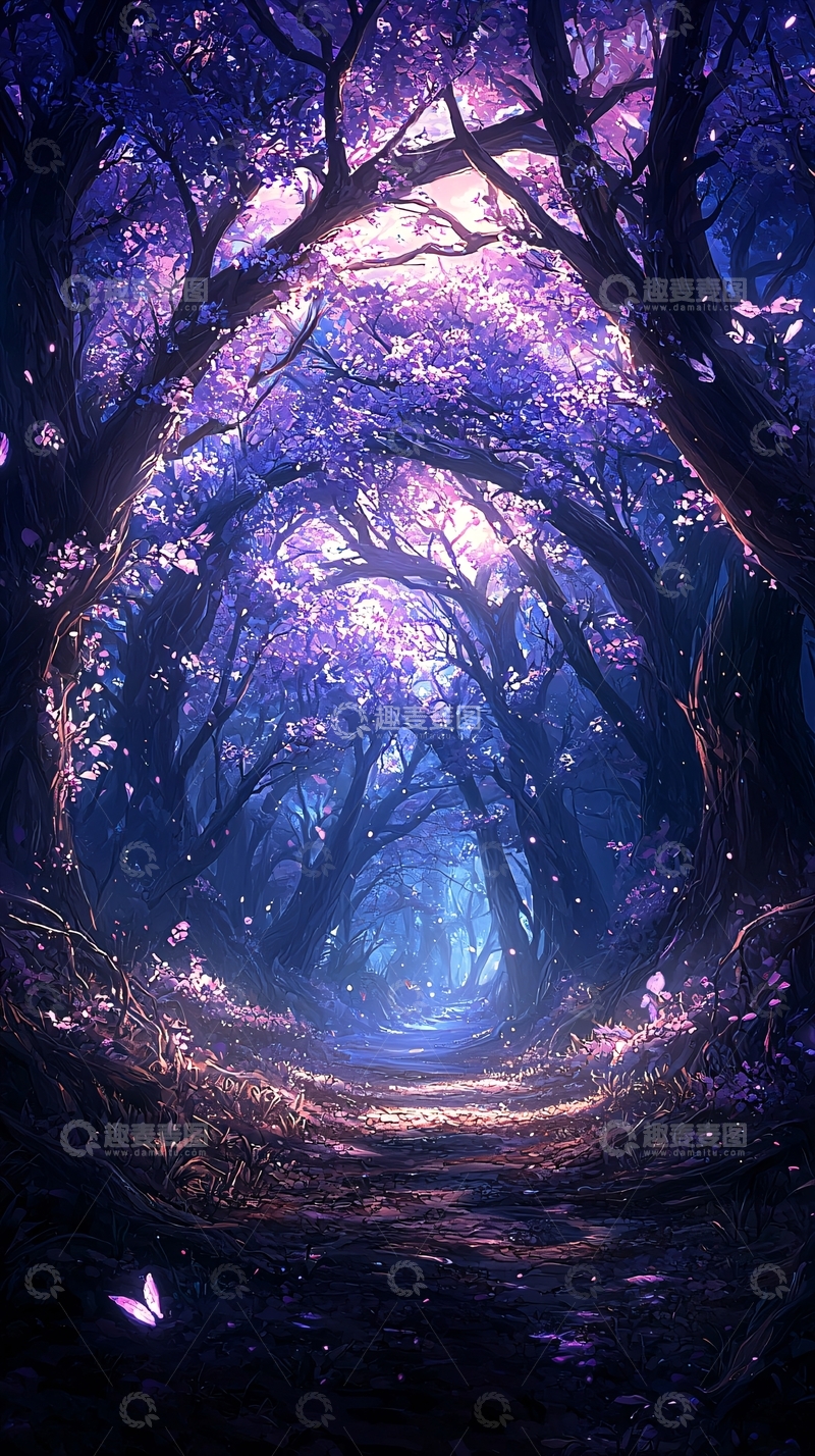 高清大图下载【趣麦麦图】紫色梦幻森林小路