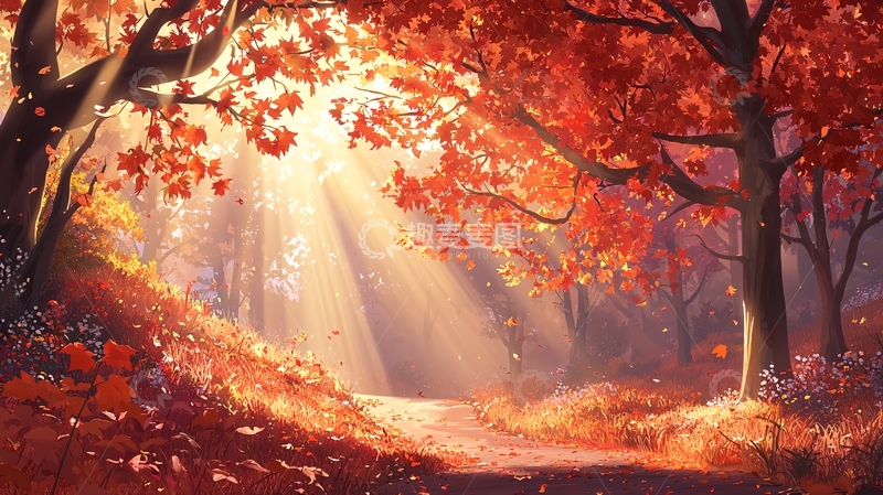 高清大图下载【趣麦麦图】秋日森林阳光洒下