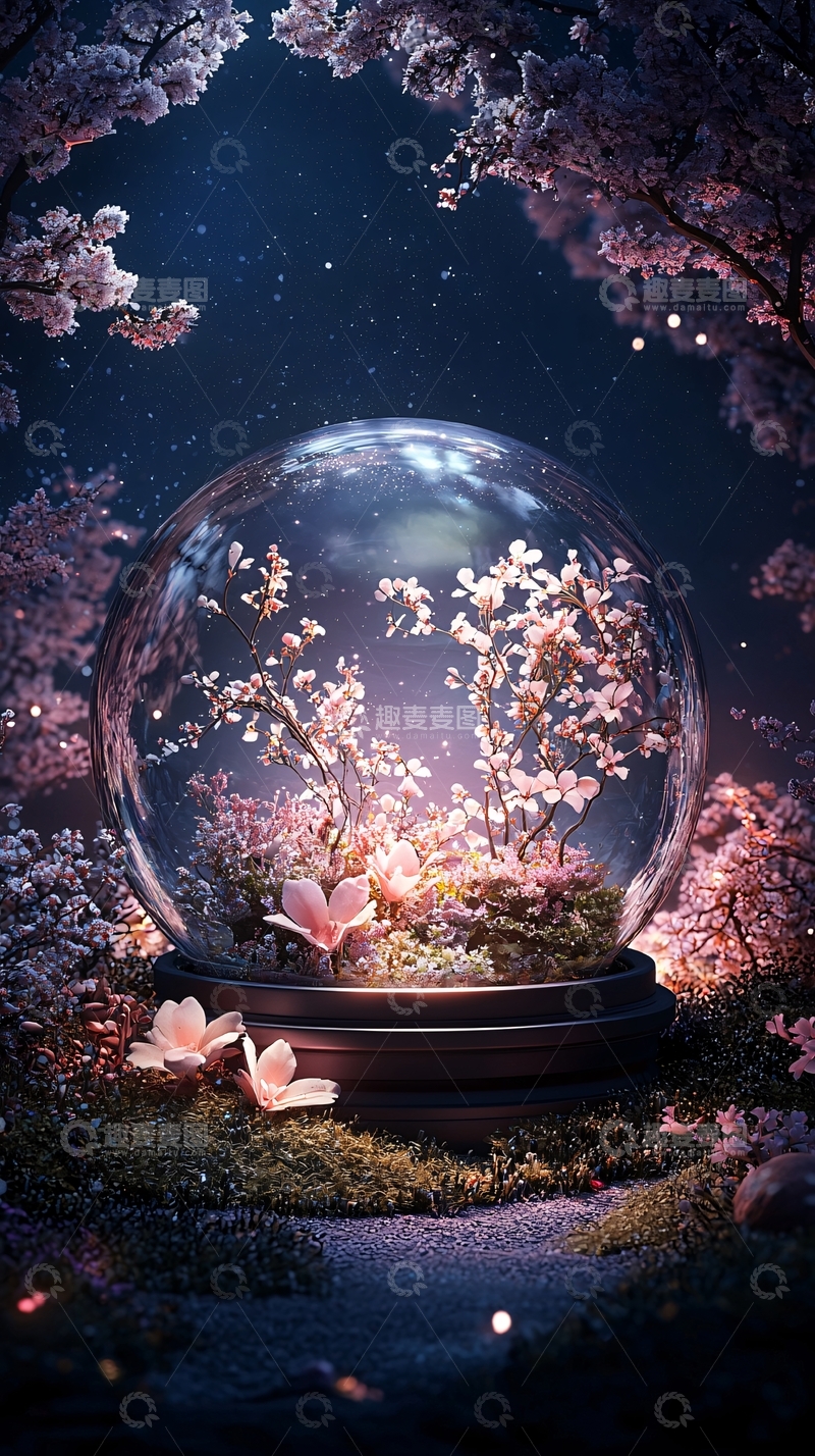 高清大图下载【趣麦麦图】梦幻水晶球中的花朵世界