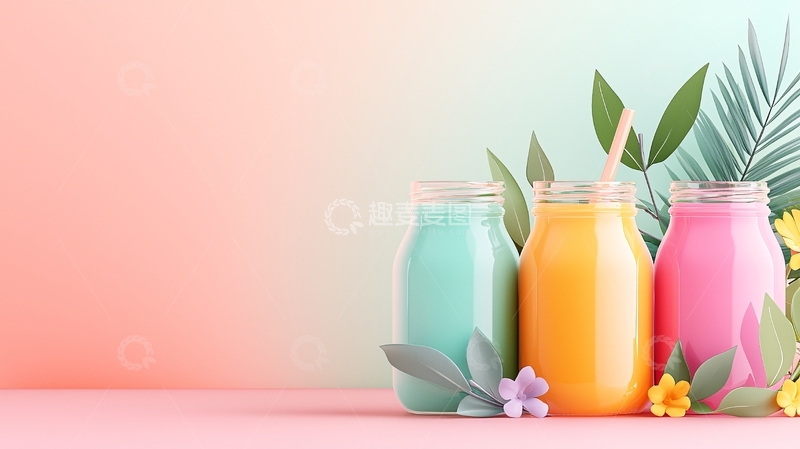 高清大图下载【趣麦麦图】彩色果汁瓶排列