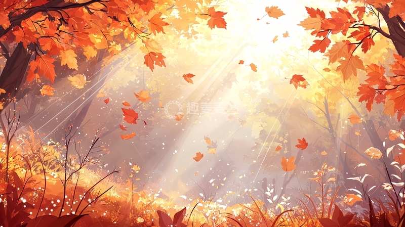 高清大图下载【趣麦麦图】秋日阳光下的落叶美景
