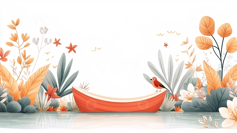 高清大图下载【趣麦麦图】小船鲜花植物清新插画