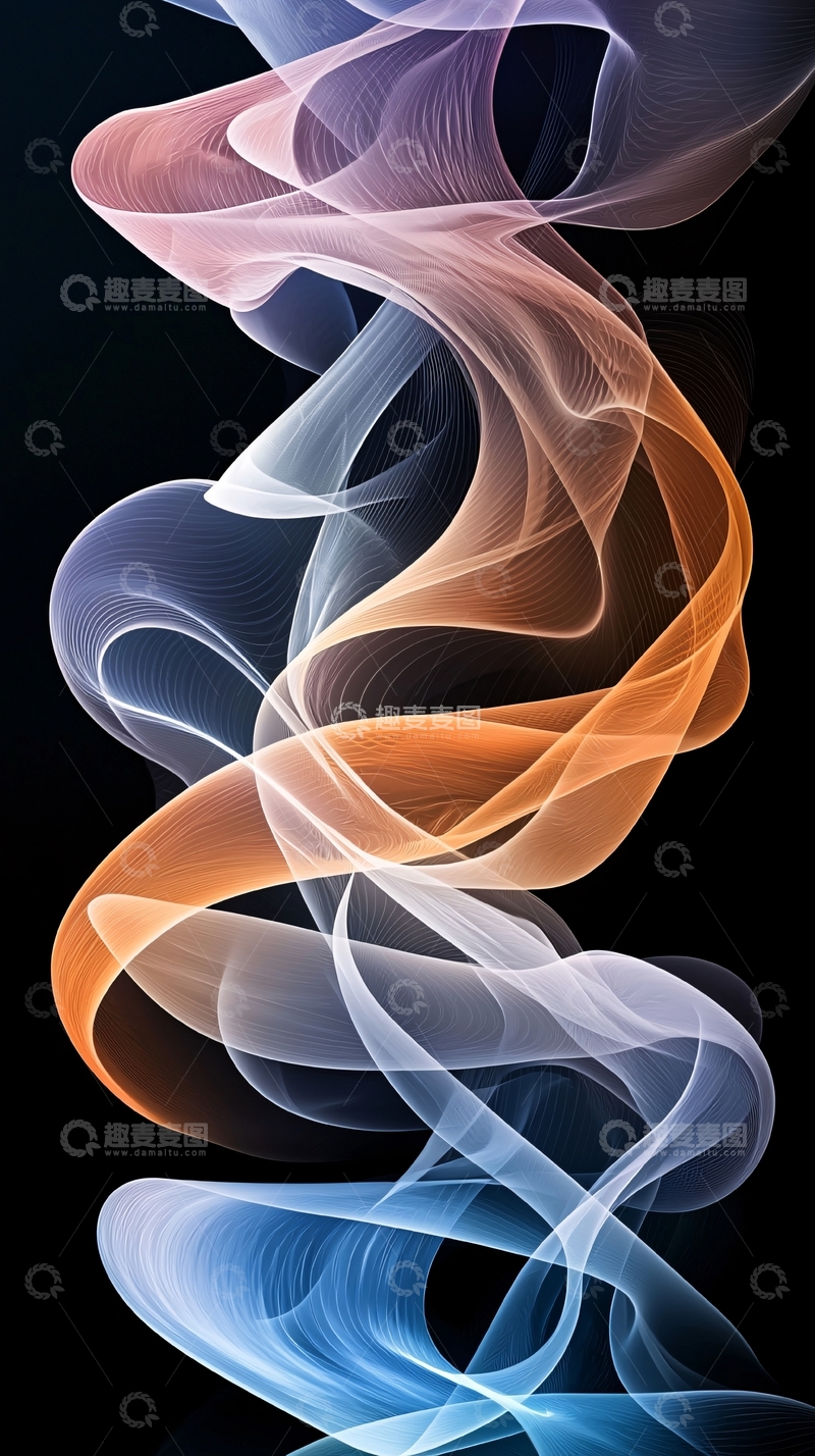 高清大图下载【趣麦麦图】彩色烟雾在黑色背景上流动