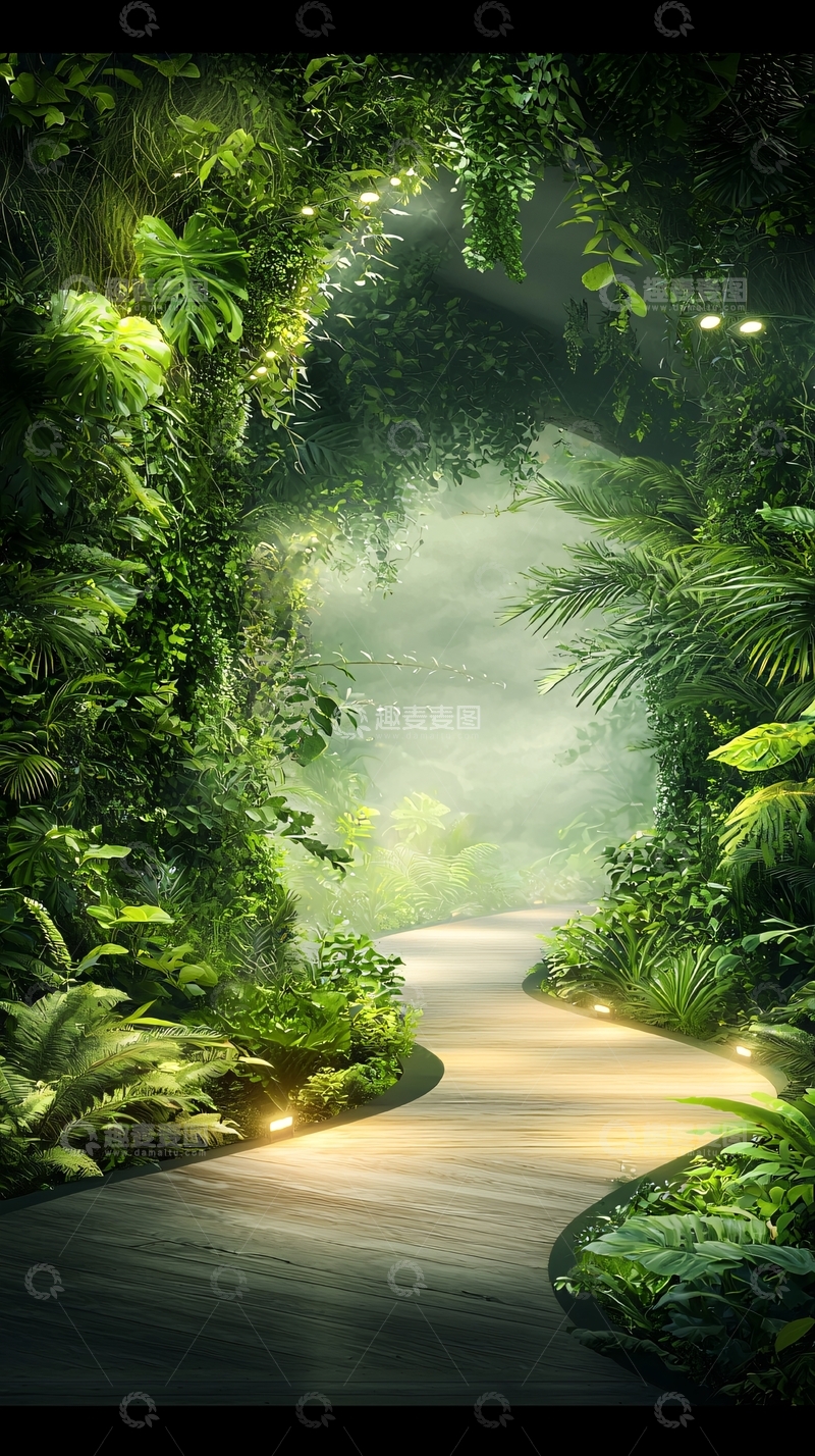 高清大图下载【趣麦麦图】绿意盎然的森林小径