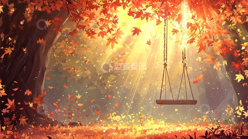 高清大图下载【趣麦麦图】秋日阳光下的秋千