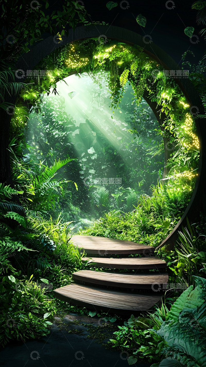 高清大图下载【趣麦麦图】通往绿色光芒的圆形门
