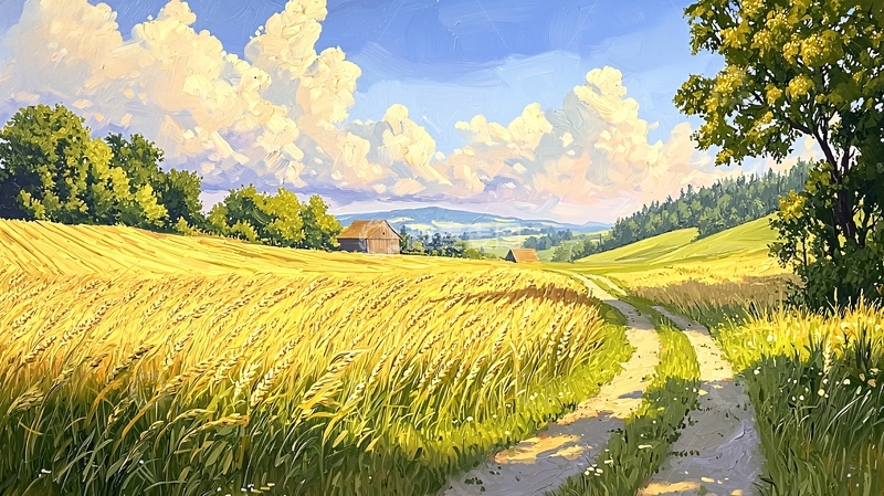 高清大图下载【趣麦麦图】田园风光金色麦田小路