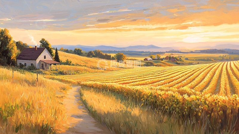 高清大图下载【趣麦麦图】金色麦田乡村小屋