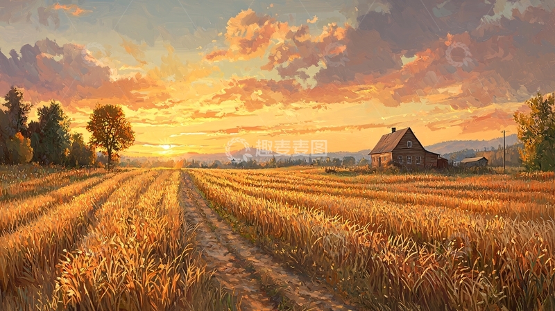 高清大图下载【趣麦麦图】金色田野日落乡村风景