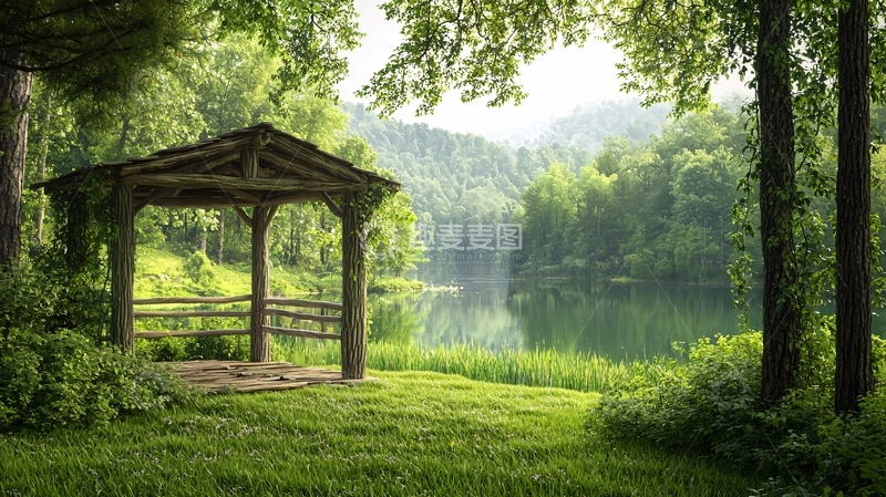 高清大图下载【趣麦麦图】林间小屋湖畔