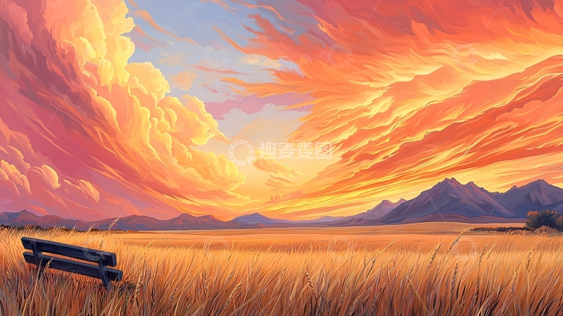 高清大图下载【趣麦麦图】金色田野上的壮丽日落