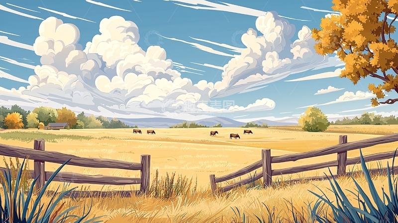 高清大图下载【趣麦麦图】金色的田野和白云