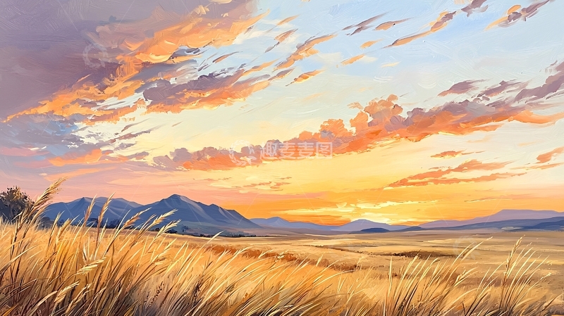 高清大图下载【趣麦麦图】金黄色麦田的日落