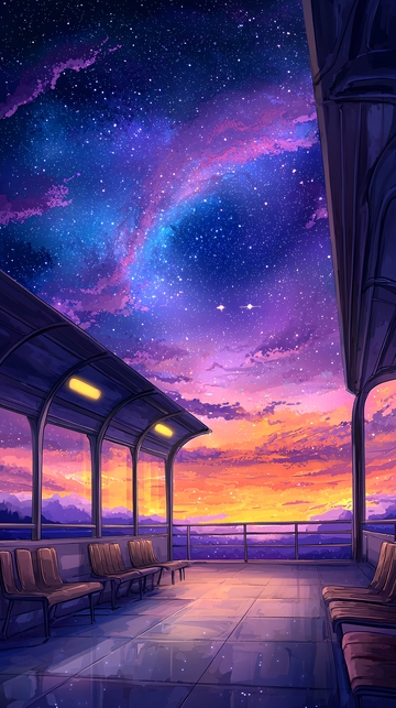 星空下的车站剪影