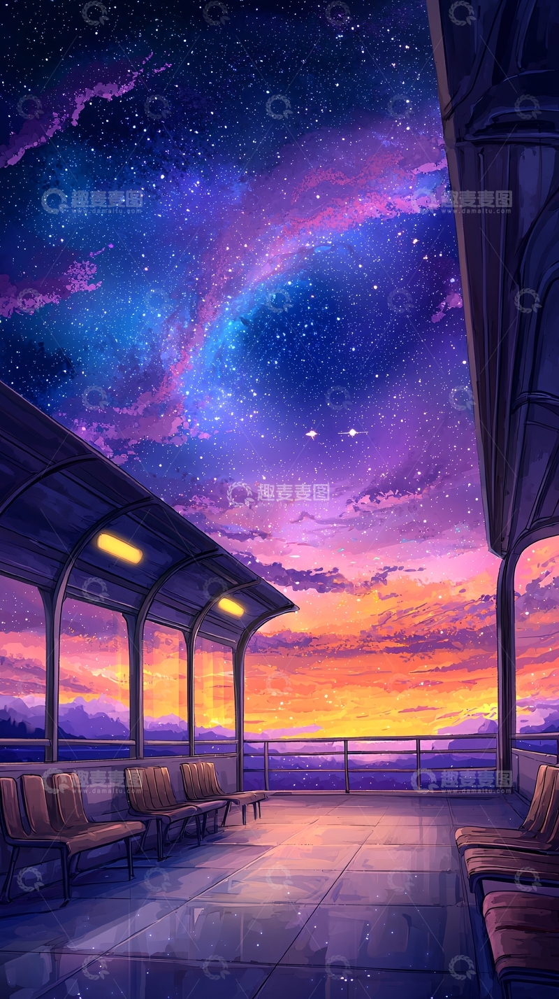 高清大图下载【趣麦麦图】星空下的车站剪影