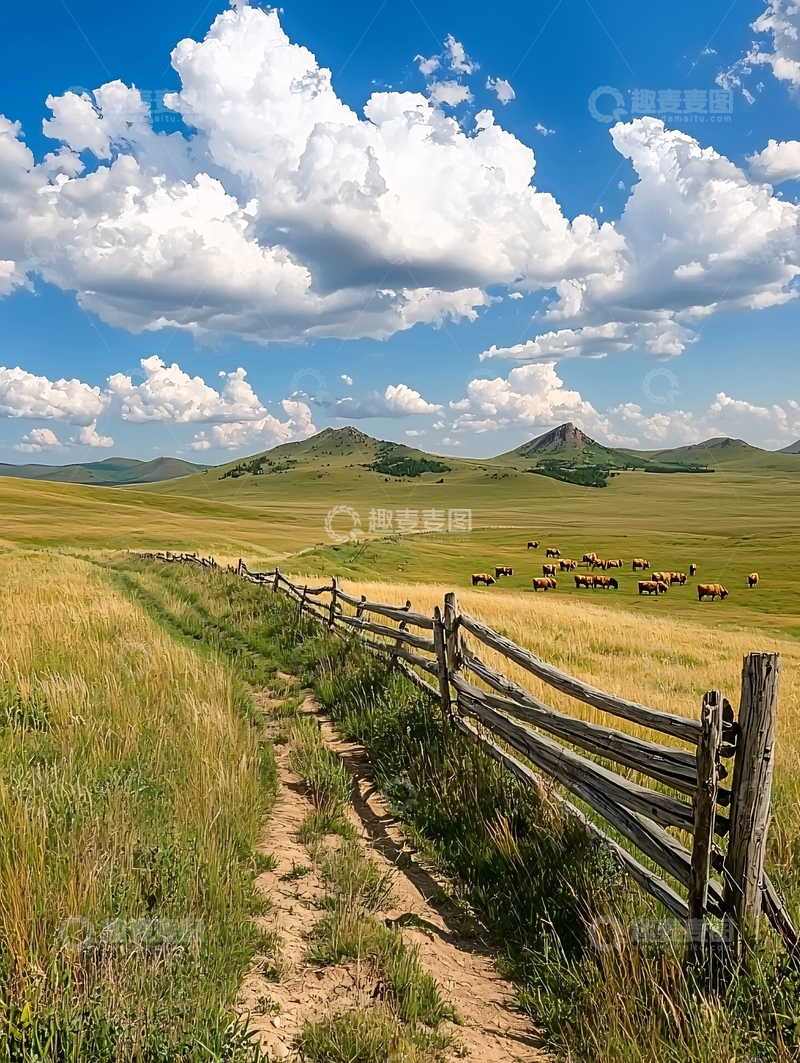 高清大图下载【趣麦麦图】辽阔草原蓝天白云的景色