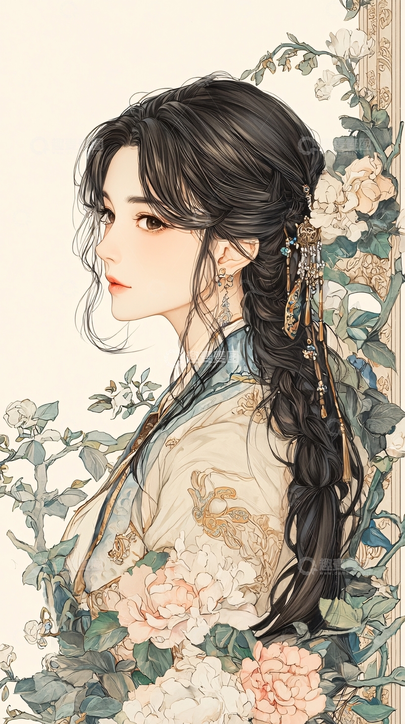 高清大图下载【趣麦麦图】古典美女侧颜