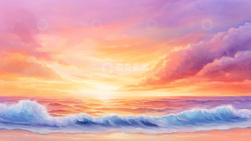 高清大图下载【趣麦麦图】粉色日落海景