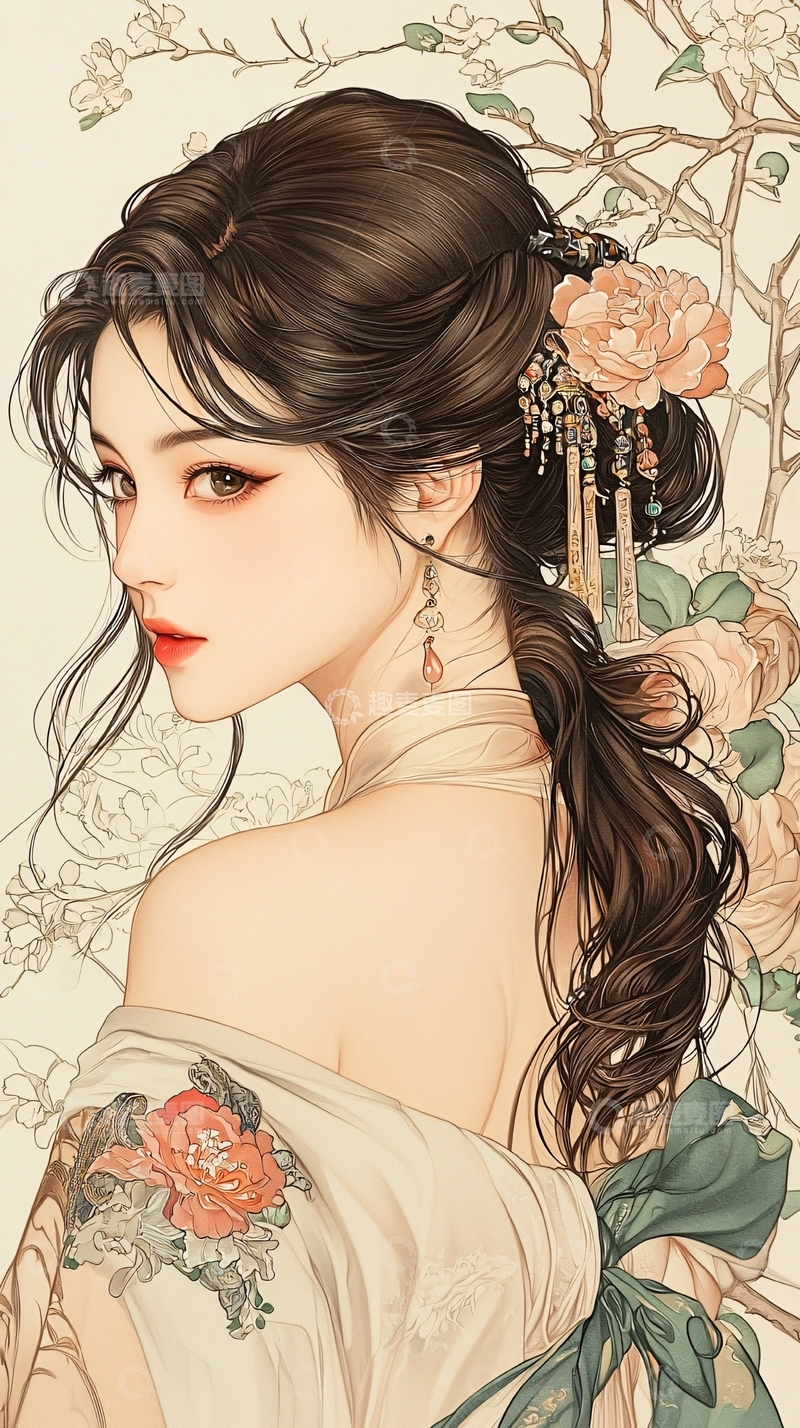 高清大图下载【趣麦麦图】古典美人回眸一笑