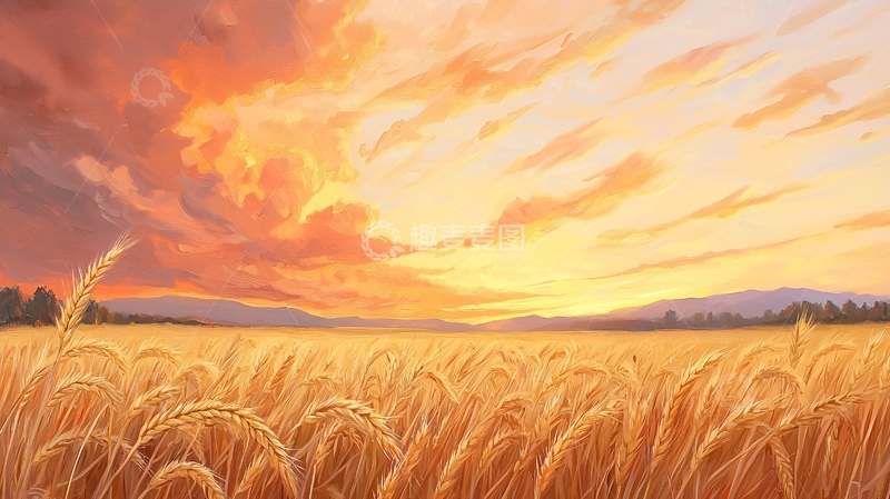 高清大图下载【趣麦麦图】金色麦田日落时分