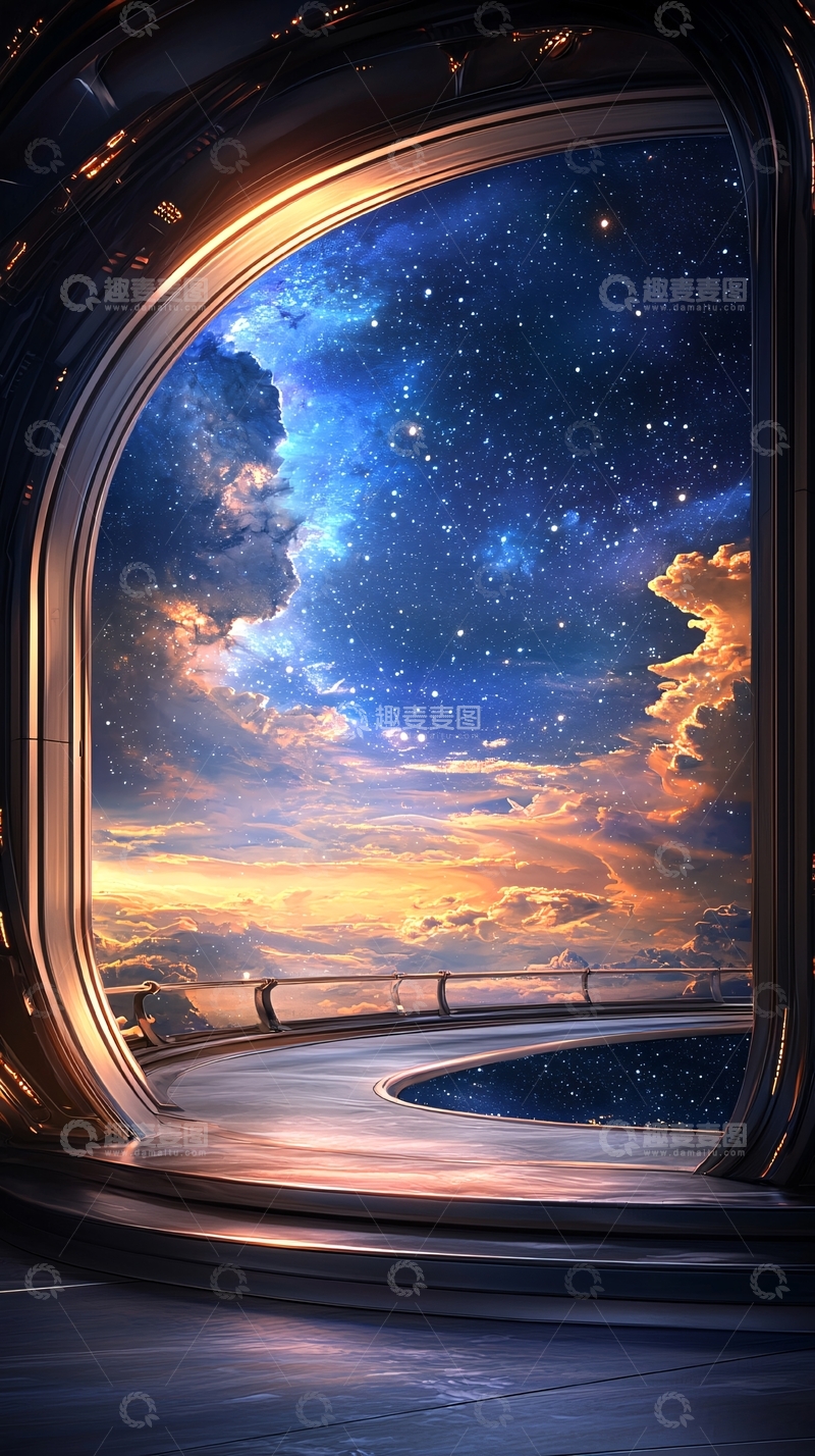 高清大图下载【趣麦麦图】未来感太空舱窗外星空