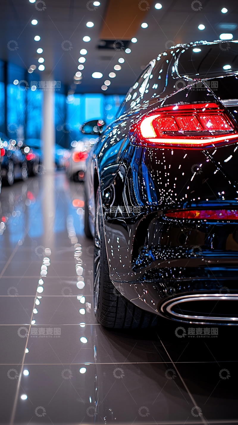 高清大图下载【趣麦麦图】黑色汽车的尾部特写