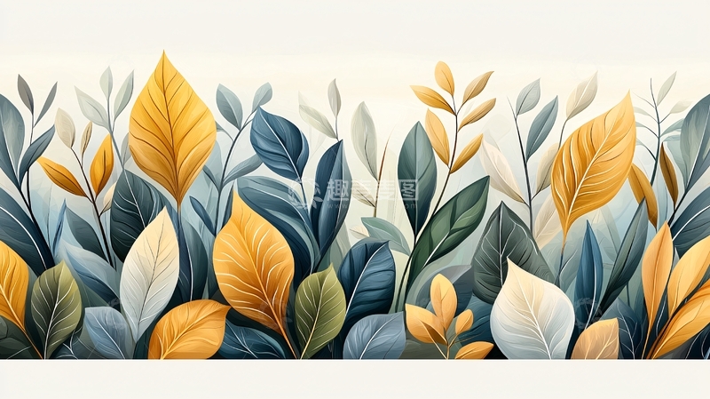 高清大图下载【趣麦麦图】蓝色黄色叶片植物