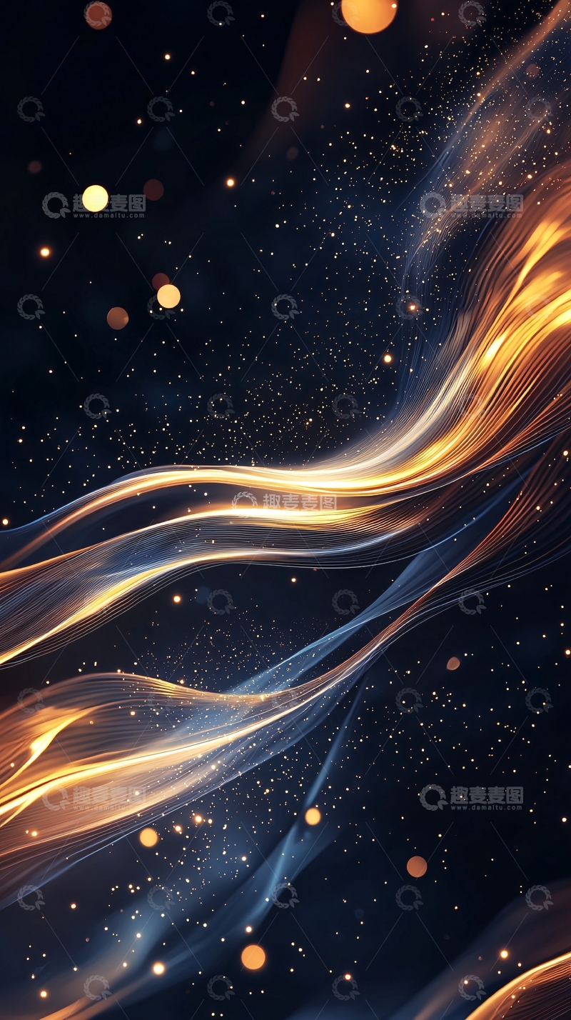 高清大图下载【趣麦麦图】金色光线在深蓝背景中流动