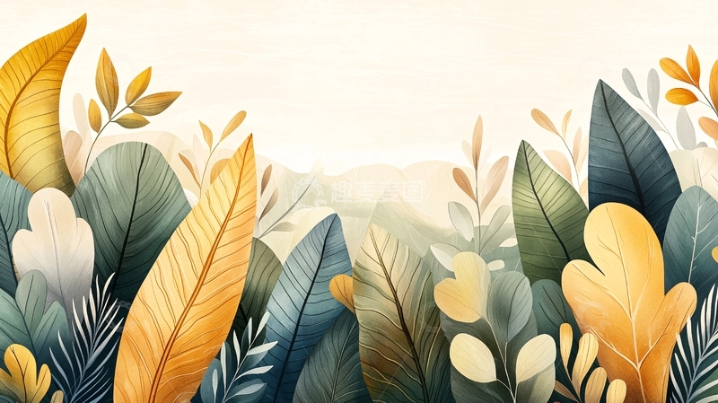 高清大图下载【趣麦麦图】卡通风格叶子背景