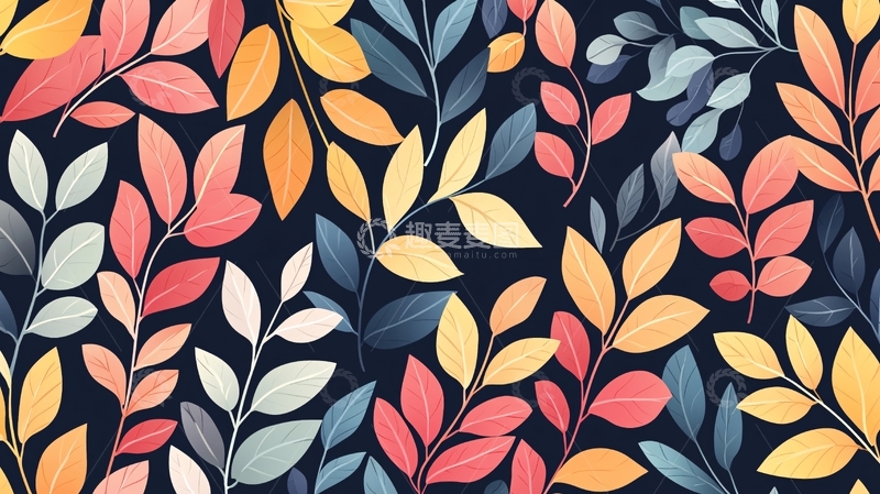 高清大图下载【趣麦麦图】彩色树叶图案背景