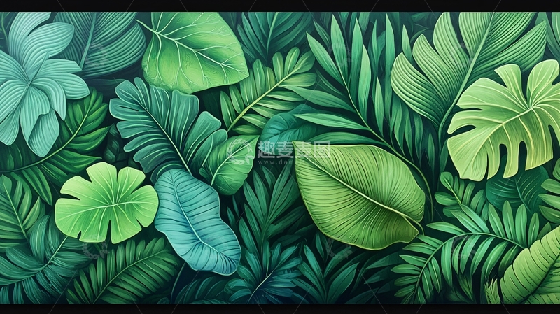 高清大图下载【趣麦麦图】茂盛的绿色热带植物叶子