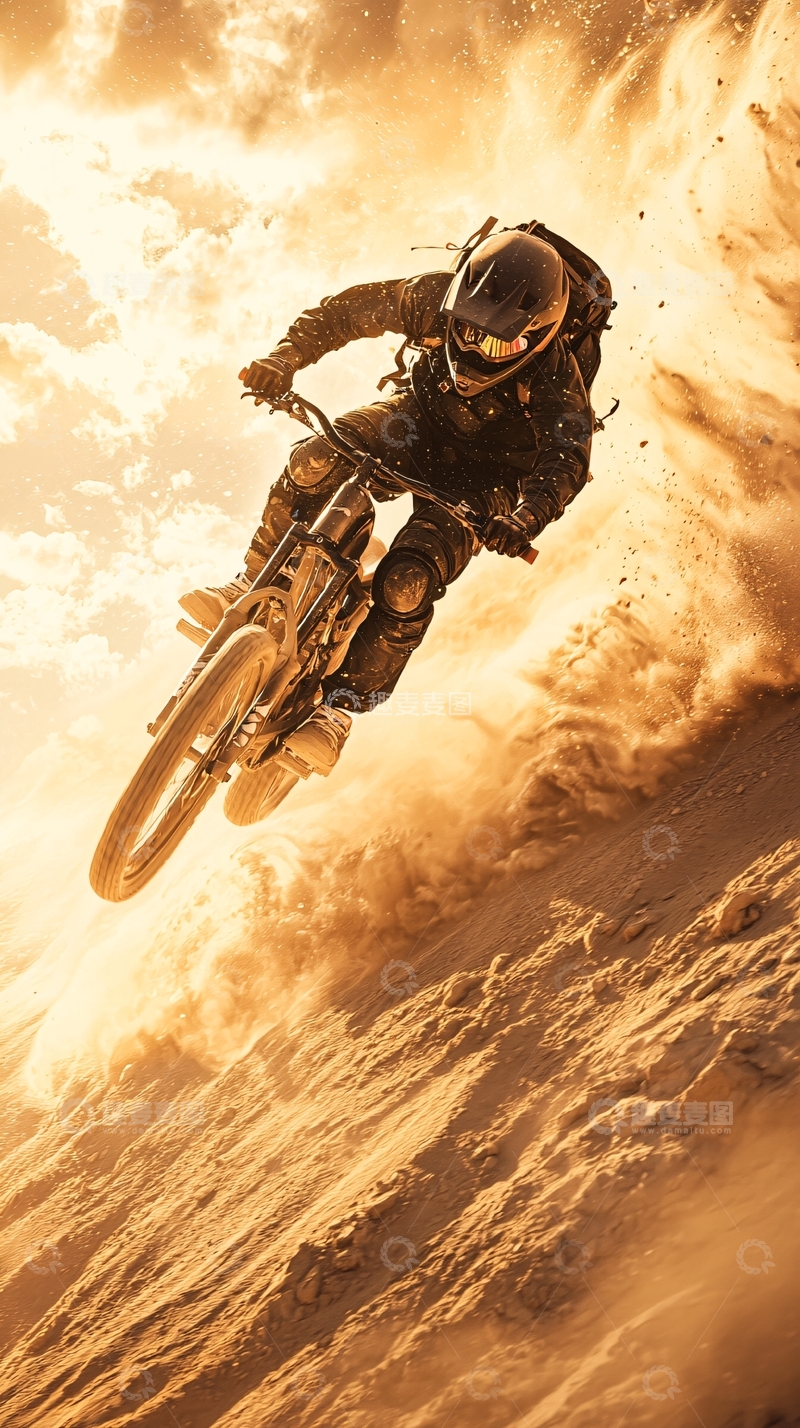 高清大图下载【趣麦麦图】越野摩托飞跃沙丘