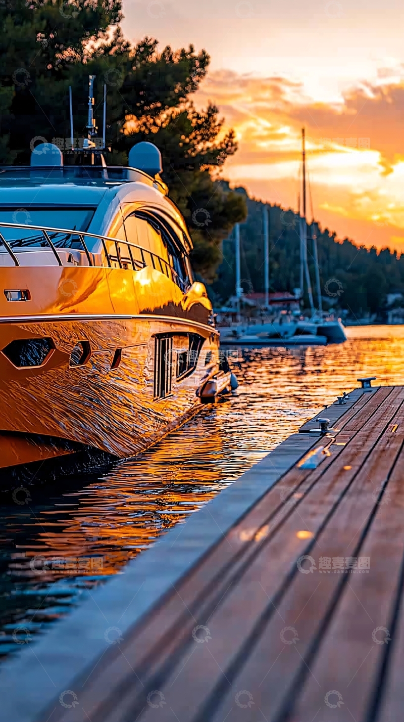 高清大图下载【趣麦麦图】日落下的豪华游艇