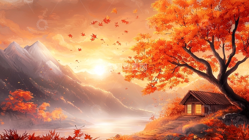高清大图下载【趣麦麦图】秋日山间小屋的唯美景色