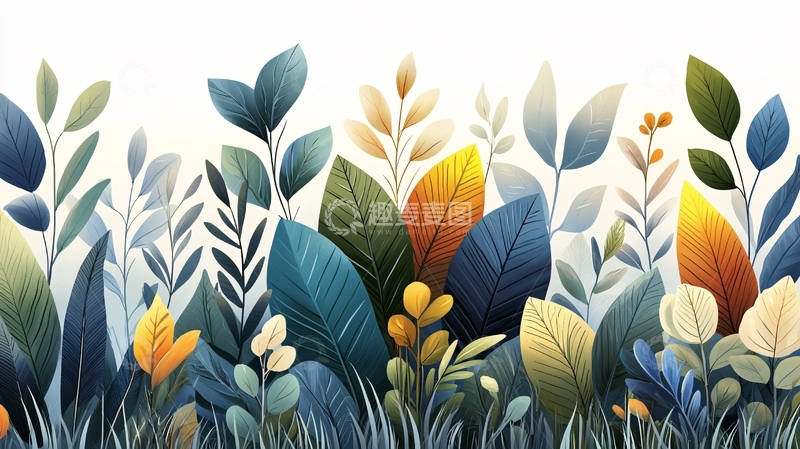 高清大图下载【趣麦麦图】水彩风格植物群落