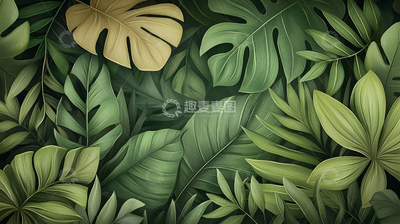 高清大图下载【趣麦麦图】绿色热带植物叶子特写