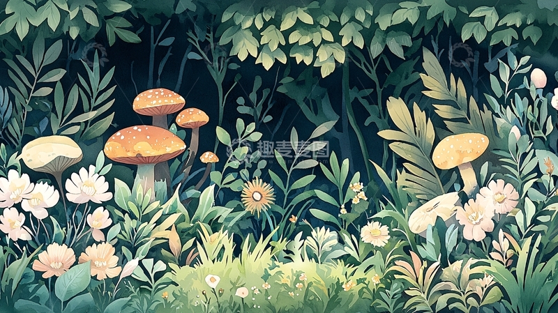 高清大图下载【趣麦麦图】童话风森林蘑菇植物