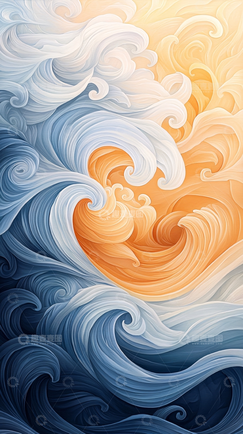 高清大图下载【趣麦麦图】蓝色与金色交织的漩涡