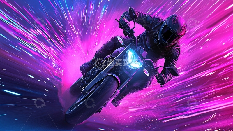 高清大图下载【趣麦麦图】骑摩托车穿梭时空隧道