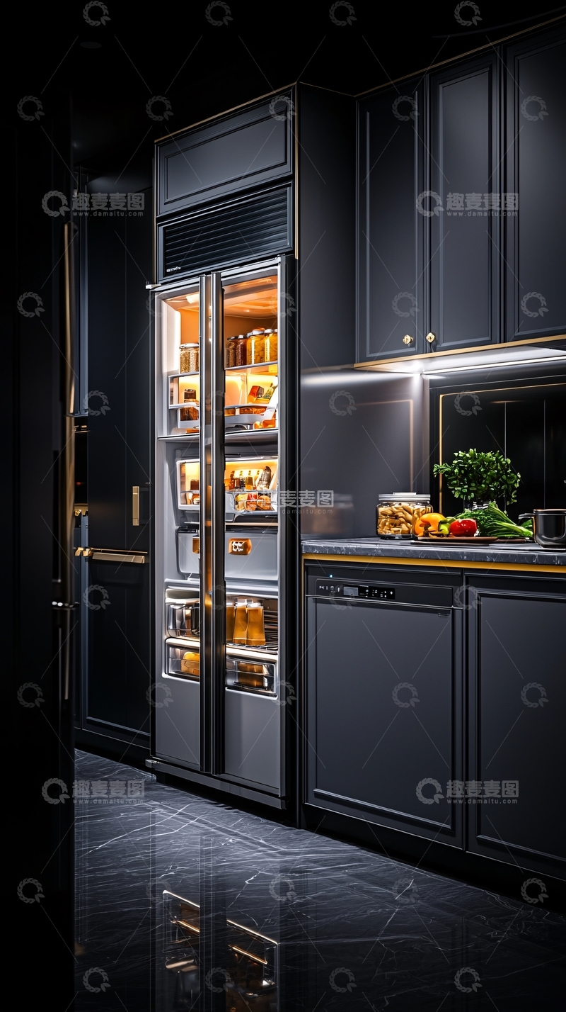 高清大图下载【趣麦麦图】豪华厨房冰箱内部满满当当