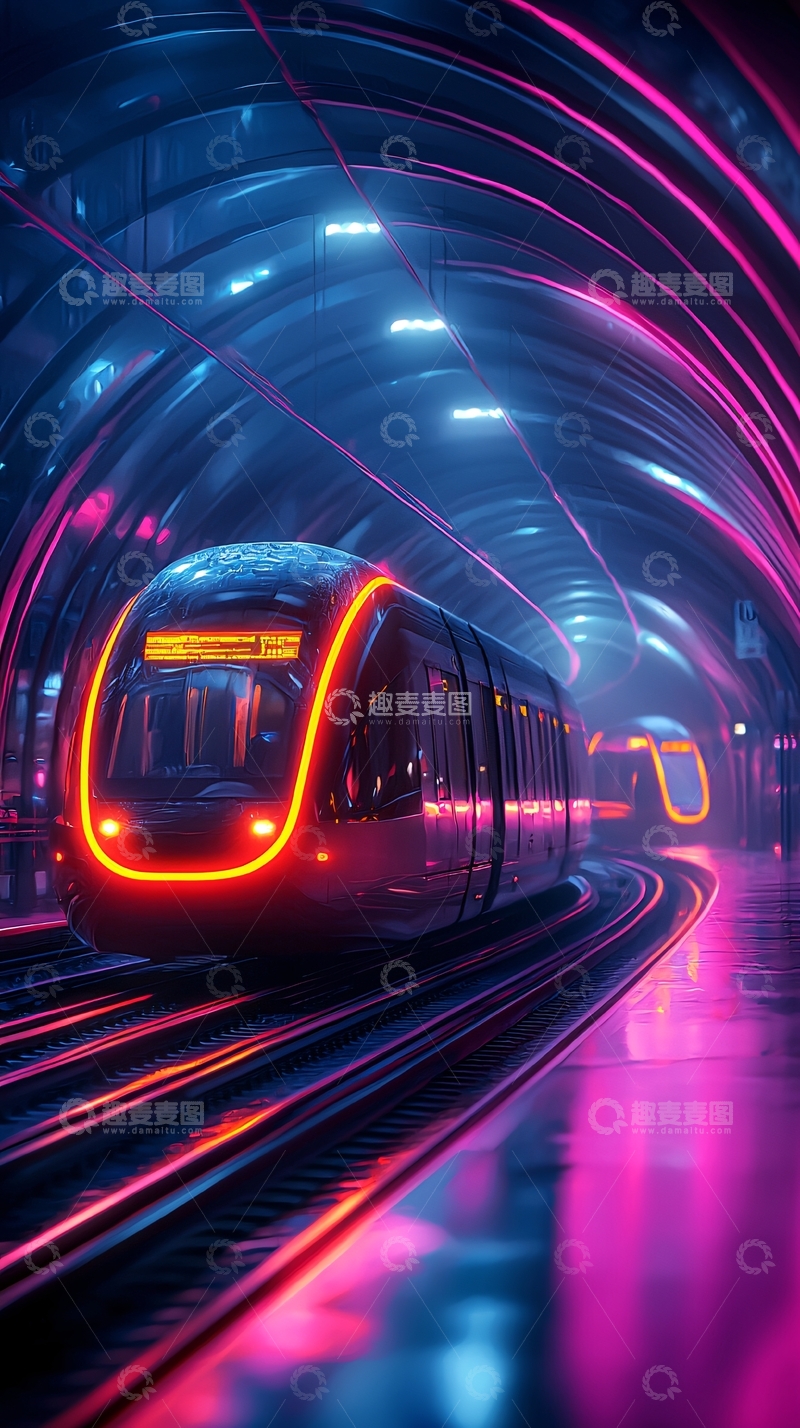 高清大图下载【趣麦麦图】未来感地铁隧道列车